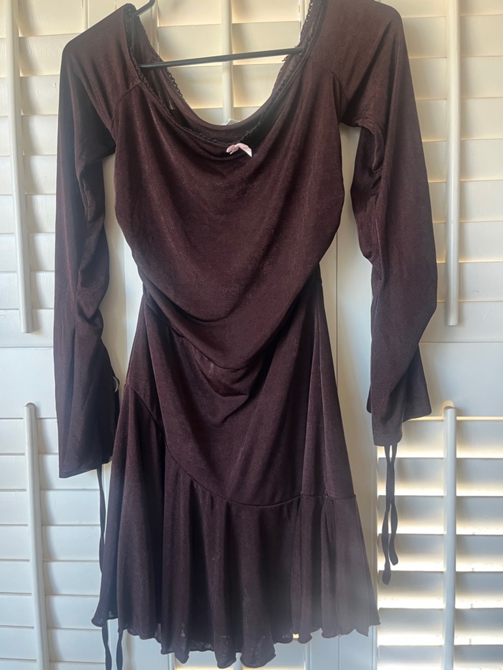 Bear Dance Brown Long-Sleeve Draped MiniDress with Short Liner 🤎
